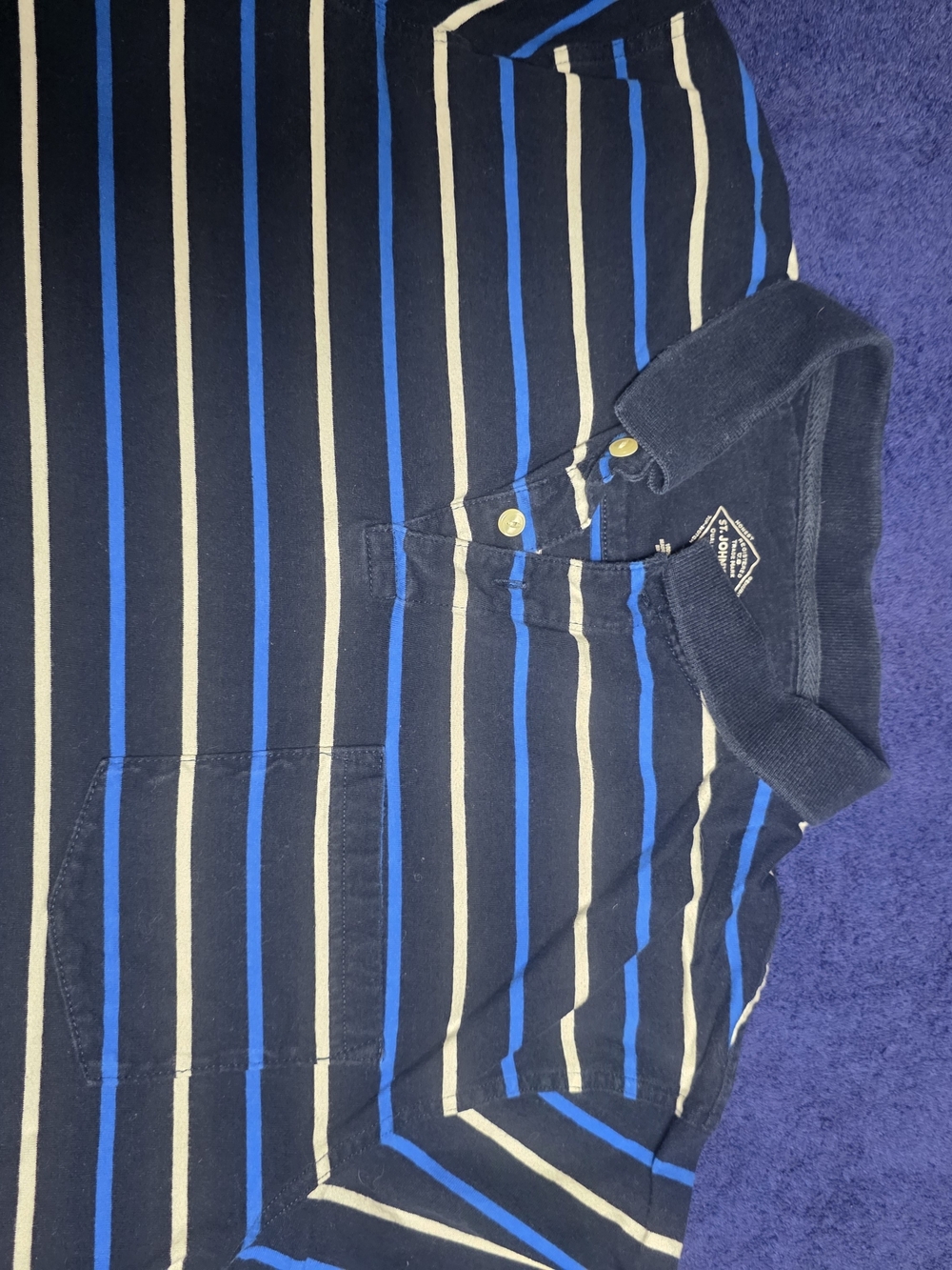 St. John's Bay Navy, Royal Blue & Cream Striped Polo